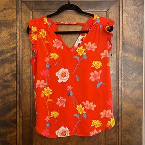 LOFT Red-Orange Floral Blouse - Women's Size S